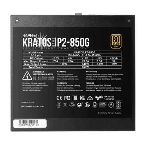 Gamdias KRATOS P2-850G 850W 80 Plus Gold ATX 3.0 Power Supply