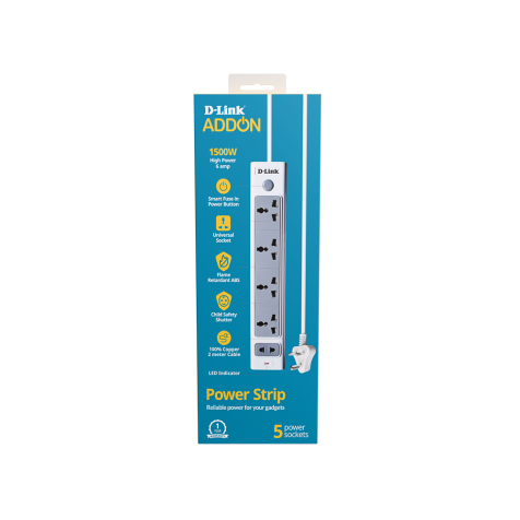 D-Link Power Strip with 5 Sockets – Safe and Convenient Power Management